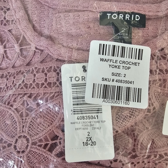 Torrid Waffle Crochet Yoke Top Mauve Long Sleeve - Picture 6 of 9